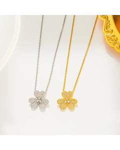 Simple Style Flower Titanium Steel Inlay Zircon Pendant Necklace_colorza_3