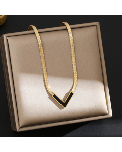 Vintage Style V Shape Titanium Steel Plating 18K Gold Plated Necklace