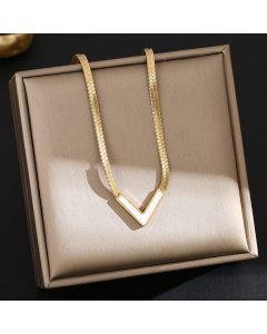 Vintage Style V Shape Titanium Steel Plating 18K Gold Plated Necklace