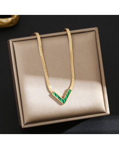 Vintage Style V Shape Titanium Steel Plating 18K Gold Plated Necklace