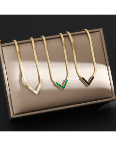 Vintage Style V Shape Titanium Steel Plating 18K Gold Plated Necklace