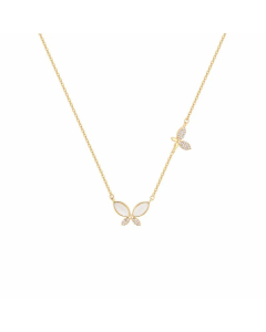 IG Style Sweet Butterfly Titanium Steel Copper Plating Inlay Rhinestones Opal 18K Gold Plated Necklace