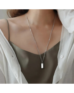 Steel Color Letter Rectangle Titanium Steel Plating 18K Gold Plated Pendant Necklace