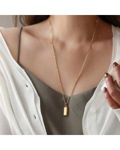 Gold Color Letter Rectangle Titanium Steel Plating 18K Gold Plated Pendant Necklace