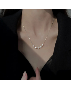 Steel Color Round Imitation Pearl Titanium Steel Plating 18K Gold Plated Necklace