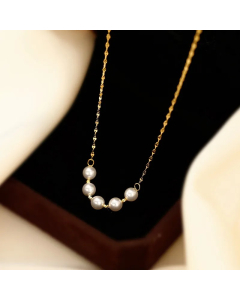 Gold Color Round Imitation Pearl Titanium Steel Plating 18K Gold Plated Necklace