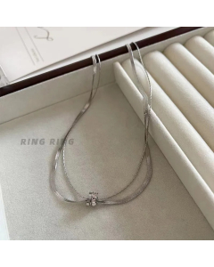Steel Color Round Titanium Steel Plating Inlay Zircon 18K Gold Plated Layered Necklaces