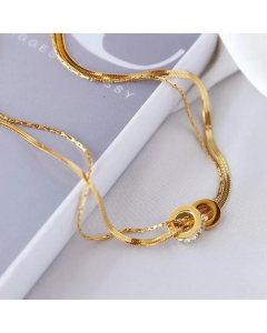 Gold Color Round Titanium Steel Plating Inlay Zircon 18K Gold Plated Layered Necklaces