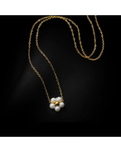 Simple Style Flower Artificial Pearl Titanium Steel Plating 18K Gold Plated Pendant Necklace