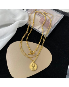 Gold Color Vintage Style Portrait Titanium Steel Toggle Plating 18K Gold Plated Layered Necklaces