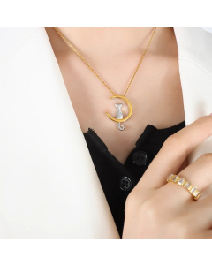 Cute Cat Titanium Steel Plating 18K Gold Plated Pendant Necklace