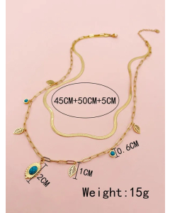Casual Beach Leaves Oval Stainless Steel Plating Hollow Out Inlay Turquoise Gold Plated Layered Necklaces