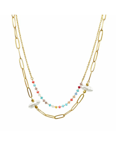 Casual Sweet Irregular Stainless Steel Imitation Pearl Crystal Polishing Plating Gold Plated Layered Necklaces