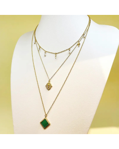 Casual Vintage Style Cross Shield Rhombus Stainless Steel Polishing Plating Crystal Gold Plated Layered Necklaces_colorza_2