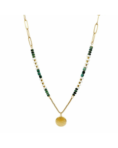 Casual Simple Style Round Stainless Steel Natural Stone Polishing Plating Gold Plated Pendant Necklace