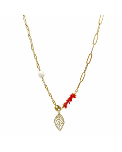 Casual Vacation Beach Leaves Stainless Steel Artificial Pearl Natural Stone Polishing Plating Hollow Out Gold Plated Pendant Necklace