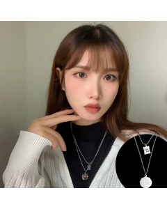 Steel Color Geometric Letter Titanium Steel Plating Layered Necklaces Sweater Chain