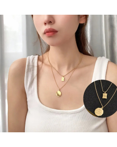 Gold Color Geometric Letter Titanium Steel Plating Layered Necklaces Sweater Chain