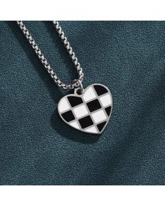 Cute Simple Style Lattice Heart Shape Stainless Steel Enamel Plating White Gold Plated Platinum Plated Pendant Necklace