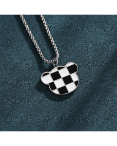 Cute Simple Style Little Bear Lattice Stainless Steel Enamel Plating White Gold Plated Platinum Plated Pendant Necklace