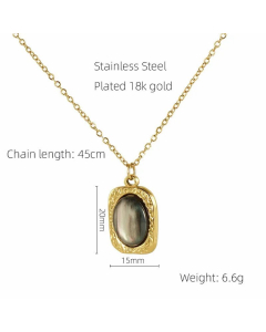 Retro Oval Eye Stainless Steel Plating Inlay Gem Pearl 18K Gold Plated Pendant Necklace Long Necklace