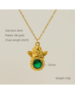Retro Oval Eye Stainless Steel Plating Inlay Gem Pearl 18K Gold Plated Pendant Necklace Long Necklace