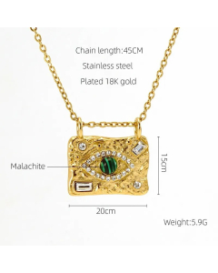 Retro Oval Eye Stainless Steel Plating Inlay Gem Pearl 18K Gold Plated Pendant Necklace Long Necklace