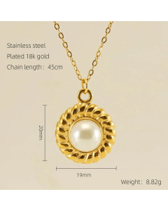 Retro Oval Eye Stainless Steel Plating Inlay Gem Pearl 18K Gold Plated Pendant Necklace Long Necklace