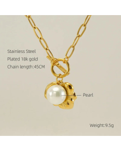 Retro Oval Eye Stainless Steel Plating Inlay Gem Pearl 18K Gold Plated Pendant Necklace Long Necklace