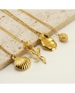 Vacation Modern Style Fruit Rose Shell Stainless Steel Plating 18K Gold Plated Pendant Necklace Long Necklace_colorza_3