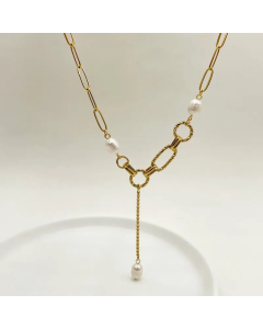 Modern Style Round Oval Stainless Steel Polishing Pearl Plating Gold Plated Necklace_colorza_4