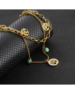 Streetwear Geometric Tree Titanium Steel Polishing Inlay Turquoise Layered Necklaces