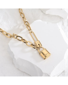 Gold Color Lock Titanium Steel Polishing Plating 18K Gold Plated Necklace