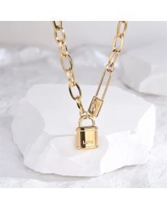 Casual Classic Style Artistic Lock Titanium Steel Polishing Plating 18K Gold Plated Necklace_colorza_3