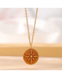 Retro Round Flower Snake Titanium Steel Enamel Plating Gold Plated Pendant Necklace
