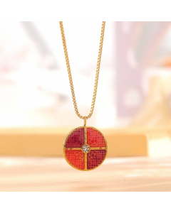 Retro Round Flower Snake Titanium Steel Enamel Plating Gold Plated Pendant Necklace