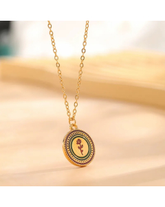 Retro Round Flower Snake Titanium Steel Enamel Plating Gold Plated Pendant Necklace