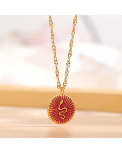 Retro Round Flower Snake Titanium Steel Enamel Plating Gold Plated Pendant Necklace