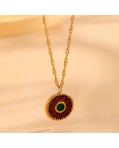 Retro Round Flower Snake Titanium Steel Enamel Plating Gold Plated Pendant Necklace