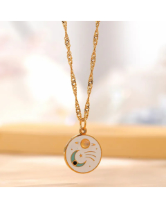 Retro Star Moon Titanium Steel Enamel Plating Inlay Natural Stone Resin Rhinestones Gold Plated Pendant Necklace
