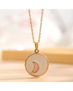 Retro Star Moon Titanium Steel Enamel Plating Inlay Natural Stone Resin Rhinestones Gold Plated Pendant Necklace
