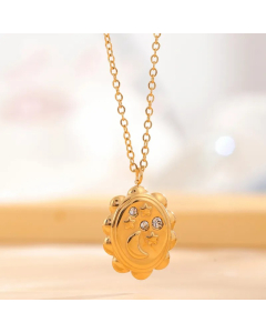 Retro Star Moon Titanium Steel Enamel Plating Inlay Natural Stone Resin Rhinestones Gold Plated Pendant Necklace