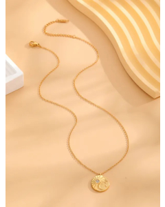 Retro Star Moon Titanium Steel Enamel Plating Inlay Natural Stone Resin Rhinestones Gold Plated Pendant Necklace