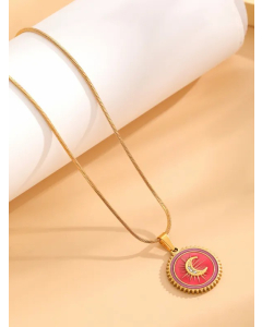 Retro Star Moon Titanium Steel Enamel Plating Inlay Natural Stone Resin Rhinestones Gold Plated Pendant Necklace