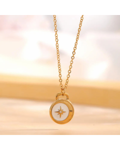 Retro Star Moon Titanium Steel Enamel Plating Inlay Natural Stone Resin Rhinestones Gold Plated Pendant Necklace