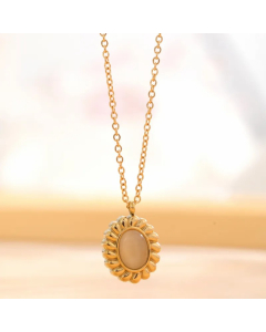 Retro Sun Oval Titanium Steel Plating Inlay Natural Stone Gold Plated Pendant Necklace