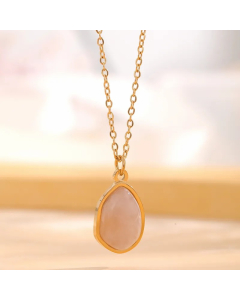 Retro Sun Oval Titanium Steel Plating Inlay Natural Stone Gold Plated Pendant Necklace