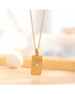 Retro Sun Oval Titanium Steel Plating Inlay Natural Stone Gold Plated Pendant Necklace