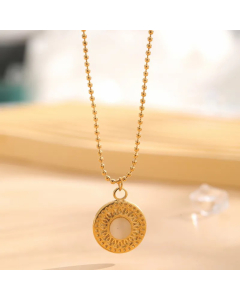 Retro Sun Oval Titanium Steel Plating Inlay Natural Stone Gold Plated Pendant Necklace