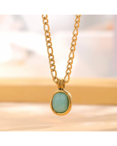 Retro Sun Oval Titanium Steel Plating Inlay Natural Stone Gold Plated Pendant Necklace